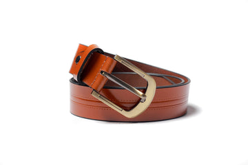 Men's Creased Dress Leather Belt Tan 1